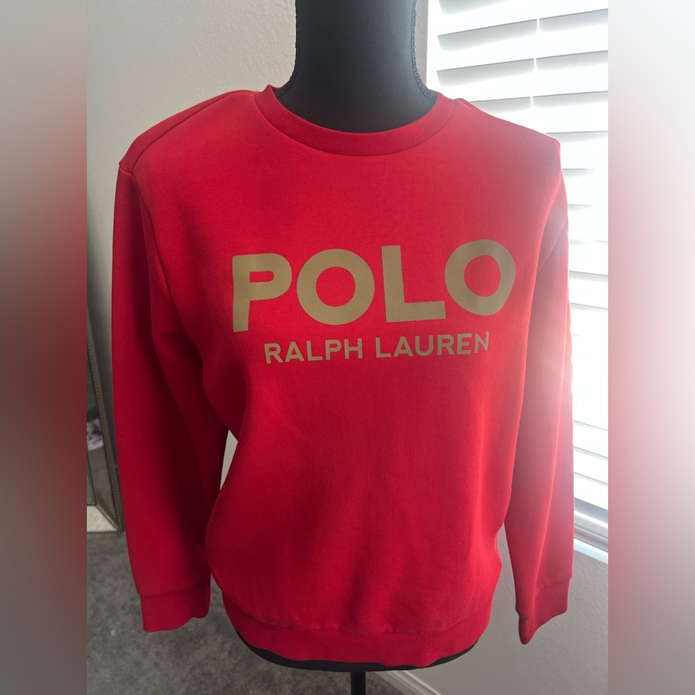 Polo sweat shirt Boys Ralph Lauren Crewneck red Gold reflective logo size 14-16